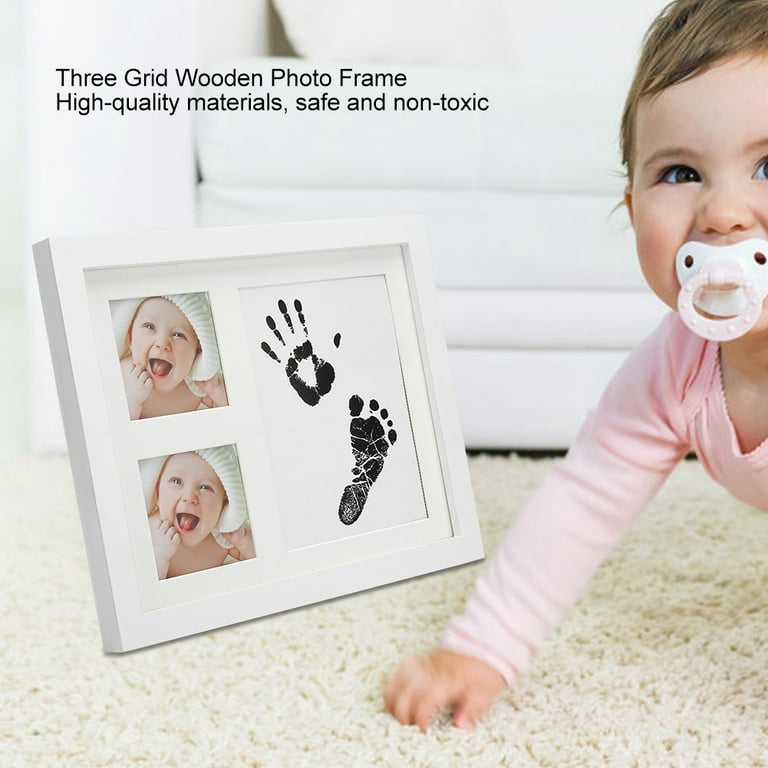 Wooden Photo Frame Footprint Kit Baby Footprint Kit Three Grid