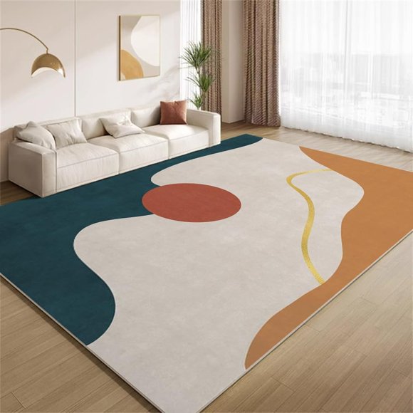 Modern Mid Century Art Area Rugs, Vintage Colorful Boho Design Carpet, Non Slip Low Pile Washable Indoor Rug for Living Room Bedroom Gameroom Study Office Entrance Foyer 5ftx6ft