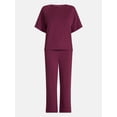 thumbnail image 5 of Joyspun Women's French Terry Lounge Sleep Short Sleeve Top and Capri Pants, 2-Piece Set, Sizes XS-3X, 5 of 5