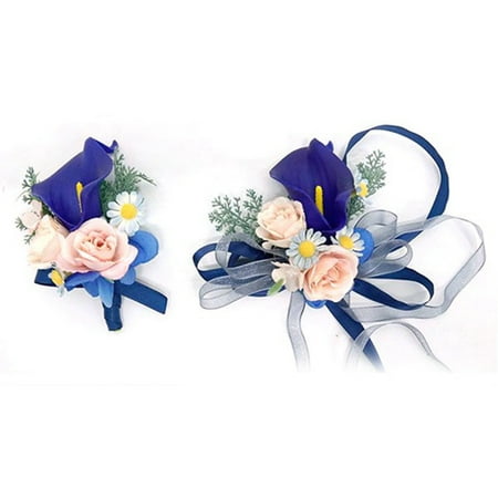 

2Pcs Artificial Wrist Corsage Set Groom Best Man Bride Bridesmaid Corsage Set Wedding Prom Party Decoration B