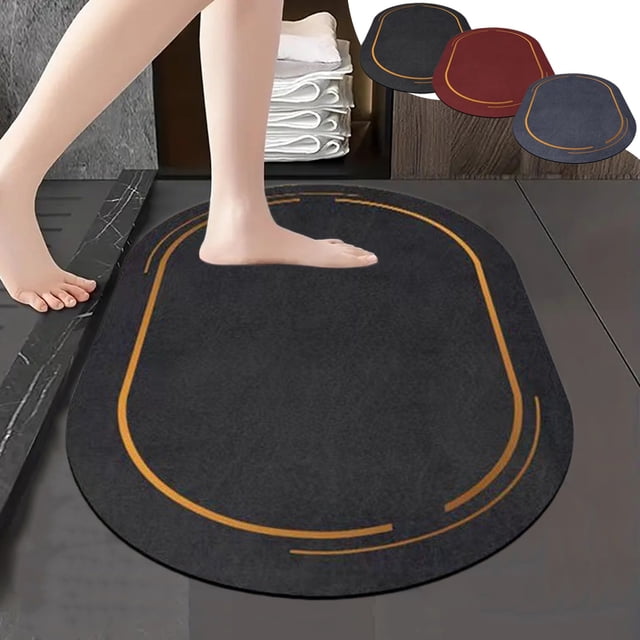 Tapete de baño de diatomita - Muy absorbente, secado rápido, con respaldo de goma antideslizante, fácil de limpiar - 23,62x15,74 pulgadas (negro, azul, rojo)