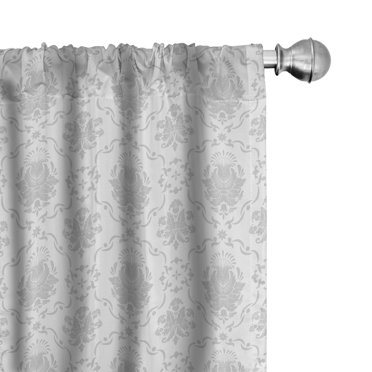 Ambesonne Grey 4-Panel Curtains, Damask Victorian Bohemian, 56"x84", Grey