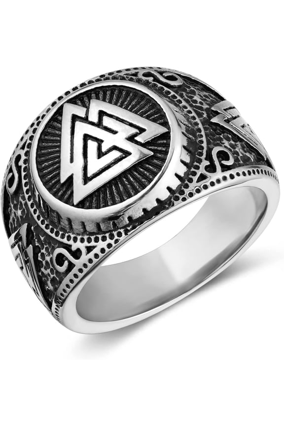 Norse Viking Valknut Ring for Men Stainless Steel Vintage Odin Symbol Warrior Amulet Ring