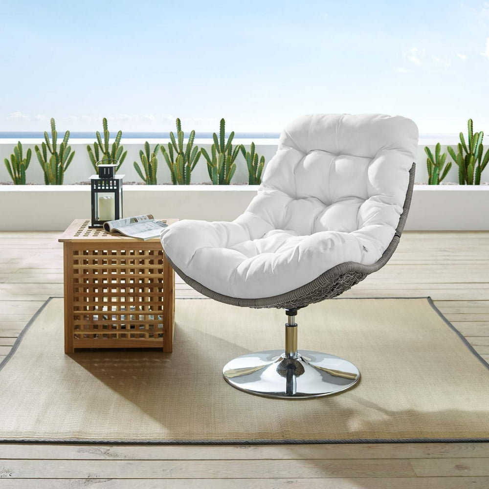Brighton Wicker Rattan Outdoor Patio Swivel Lounge Chair in Light Gray