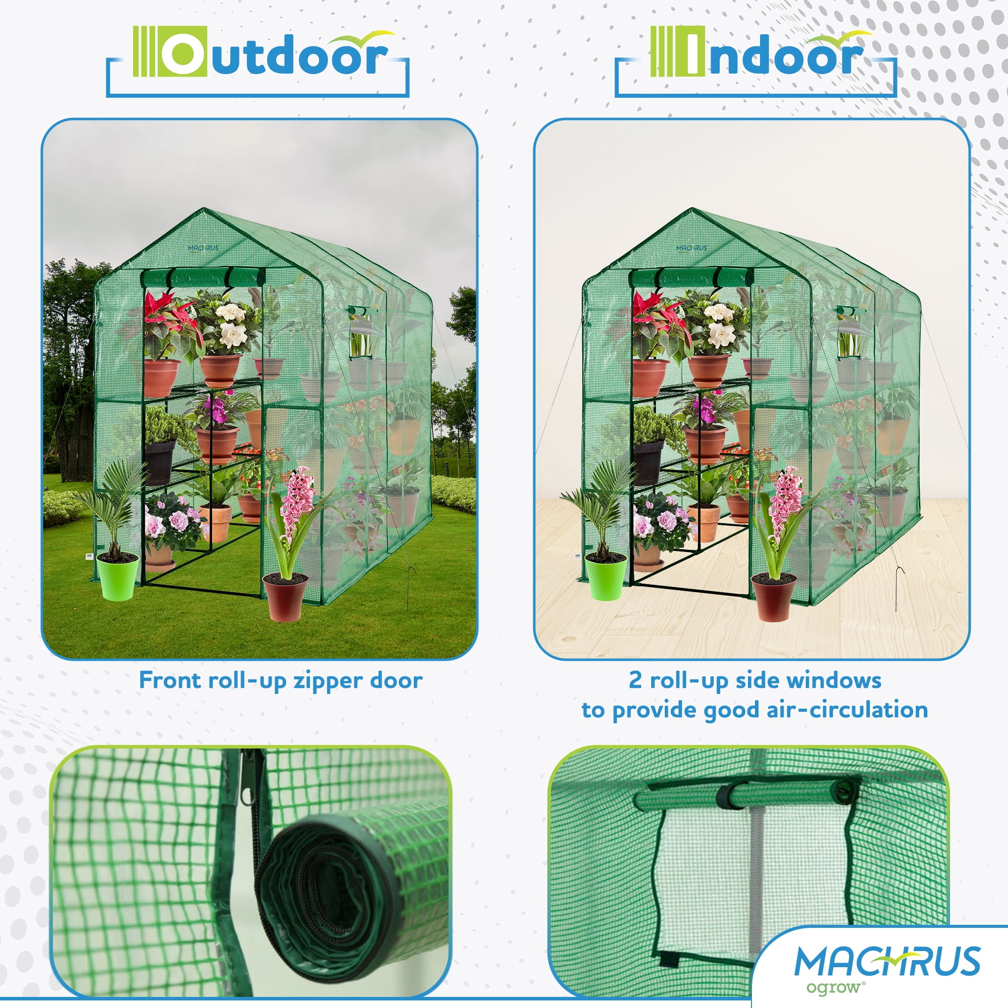 Machrus Ogrow Deluxe Walk-In Greenhouse with 2 Tiers and 12 Shelves - Greenhouse Plastic Cover for Indoor and Outdoor Use
