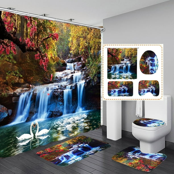 Novashion 15 Floral Polyester, PVC Bathroom Linen & Accessory Set with ...