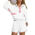 thumbnail image 3 of Women's Colorblock Sweatsuits 2 Piece Outfits Half Button up Long Sleeve Pullover Sweatshirt and Shorts Set Tracksuits (S, White), 3 of 6