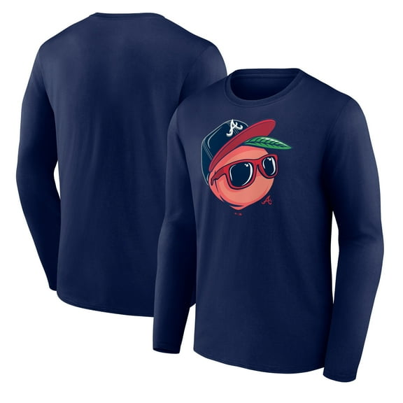Men's Navy Atlanta Braves Mr. Peach Long Sleeve T-Shirt