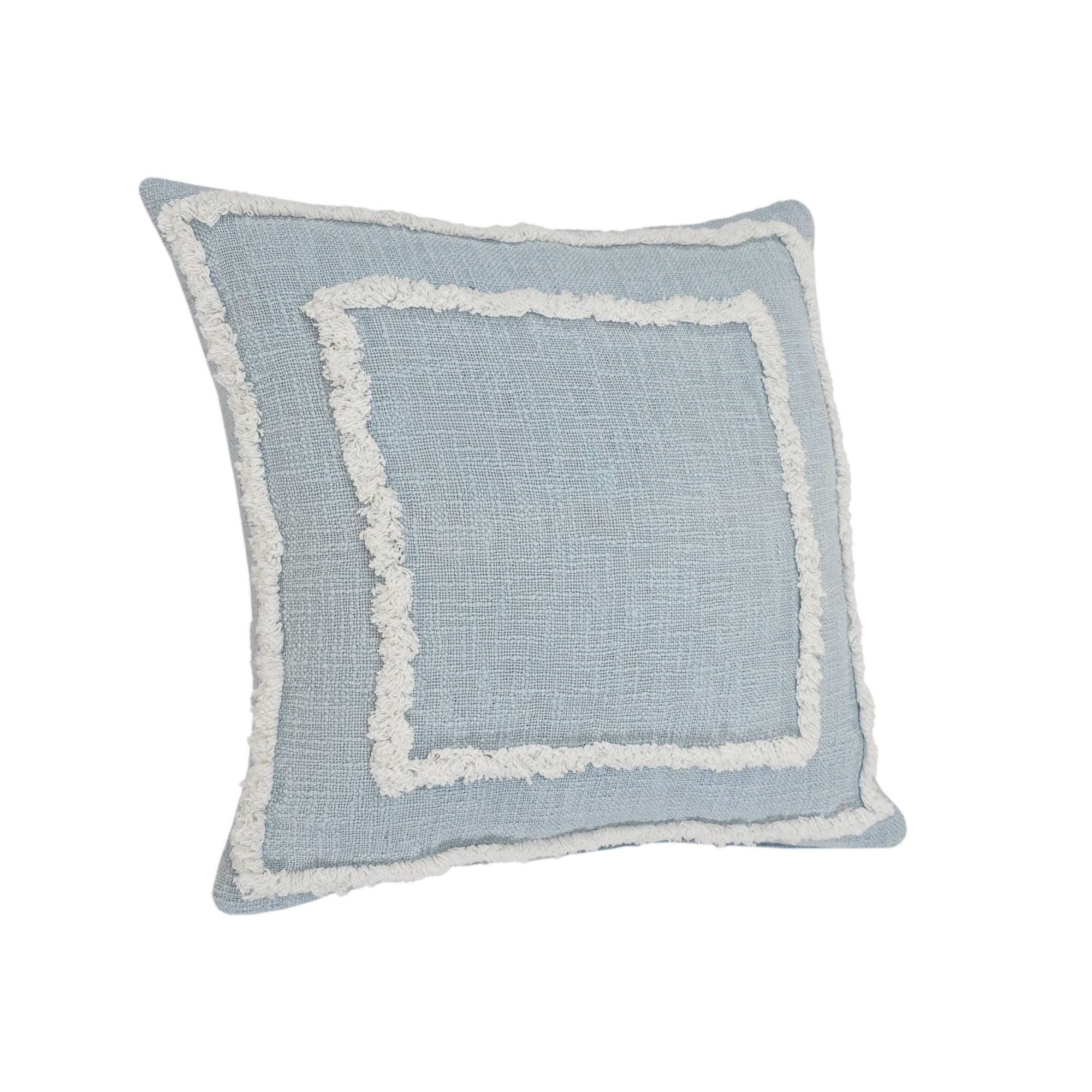 Laddha Home Designs Geometric Bordered Loomed Square Cotton Throw Pillow Cover - 20" - Sky Blue and