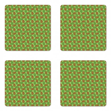 

Animal Coaster Set of 4 Repeating Abstract Camouflage Color Frogs Illustration Square Hardboard Gloss Coasters Standard Size Caramel Fern Green by Ambesonne