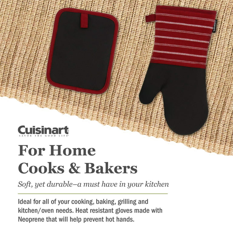Cuisinart Kitchen Oven Mitt/Glove & Rectangle Potholder with Pocket Set  w/Neoprene for Easy Gripping, Heat Resistant up to 500 degrees F, Twill  Stripe- Titanium Grey 