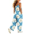 thumbnail image 4 of OGLCCG Girls Wide Leg Jumpsuit Kids Casual Sleeveless Romper Floral Printed Adjustable Spaghetti Strap Overalls with Pockets 5-14 Years, 4 of 8
