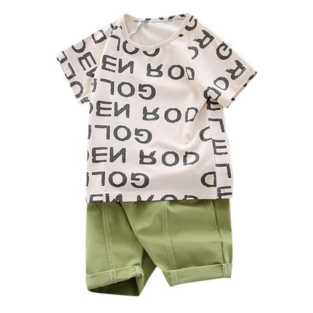 

GWAABD Toddlers Boys Clothes Toddler Kids Baby Boys Cartoon Letter T-shirt Tops+Solid Shorts Outfits Set