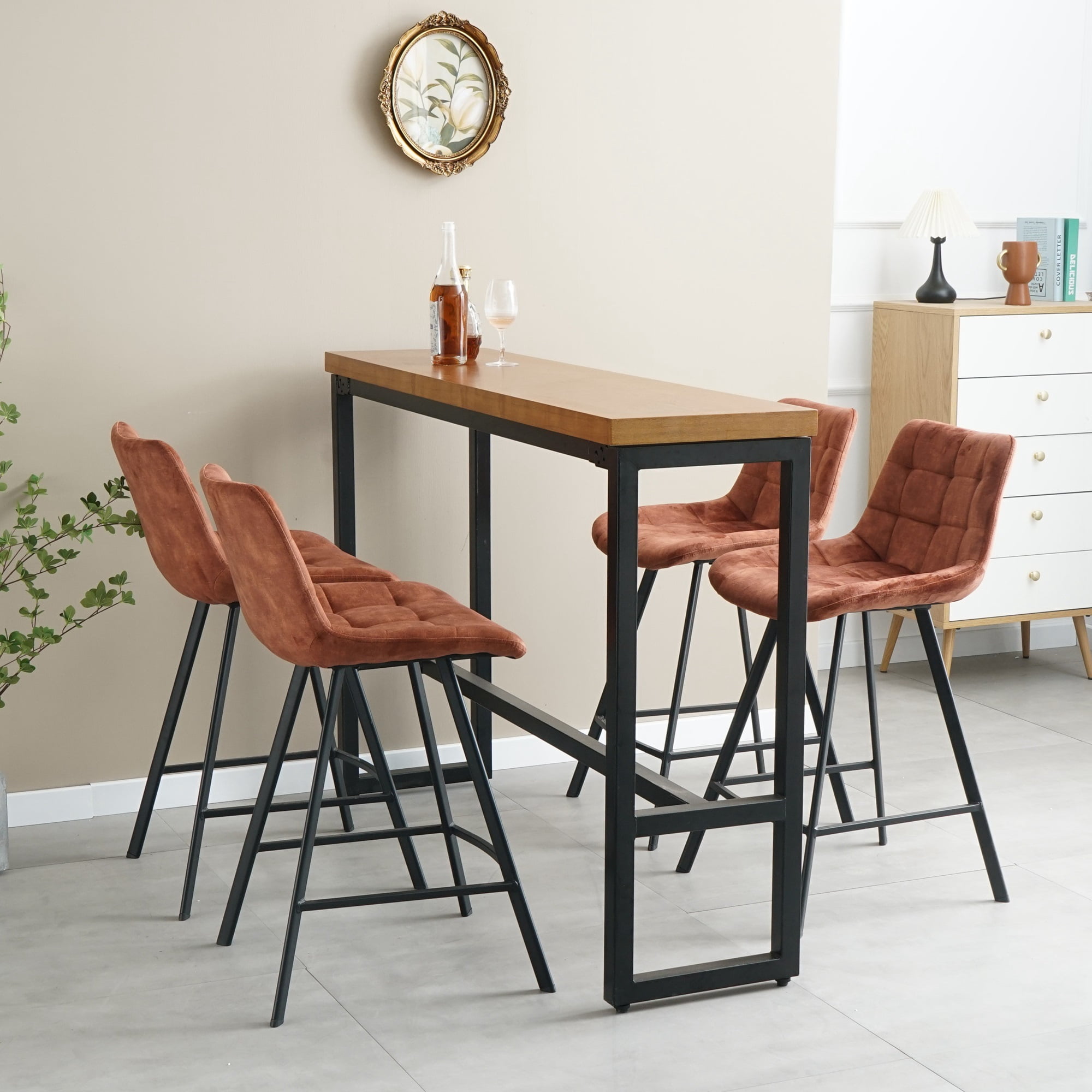 Spaco Velvet Bar Stools Set of 2 Counter Height Bar Stools Velvet Upholstered, Rustic Brown Spaco Velvet Bar Stools Set of 2 Counter Height Bar Stools Velvet Upholstered, Rustic Brown