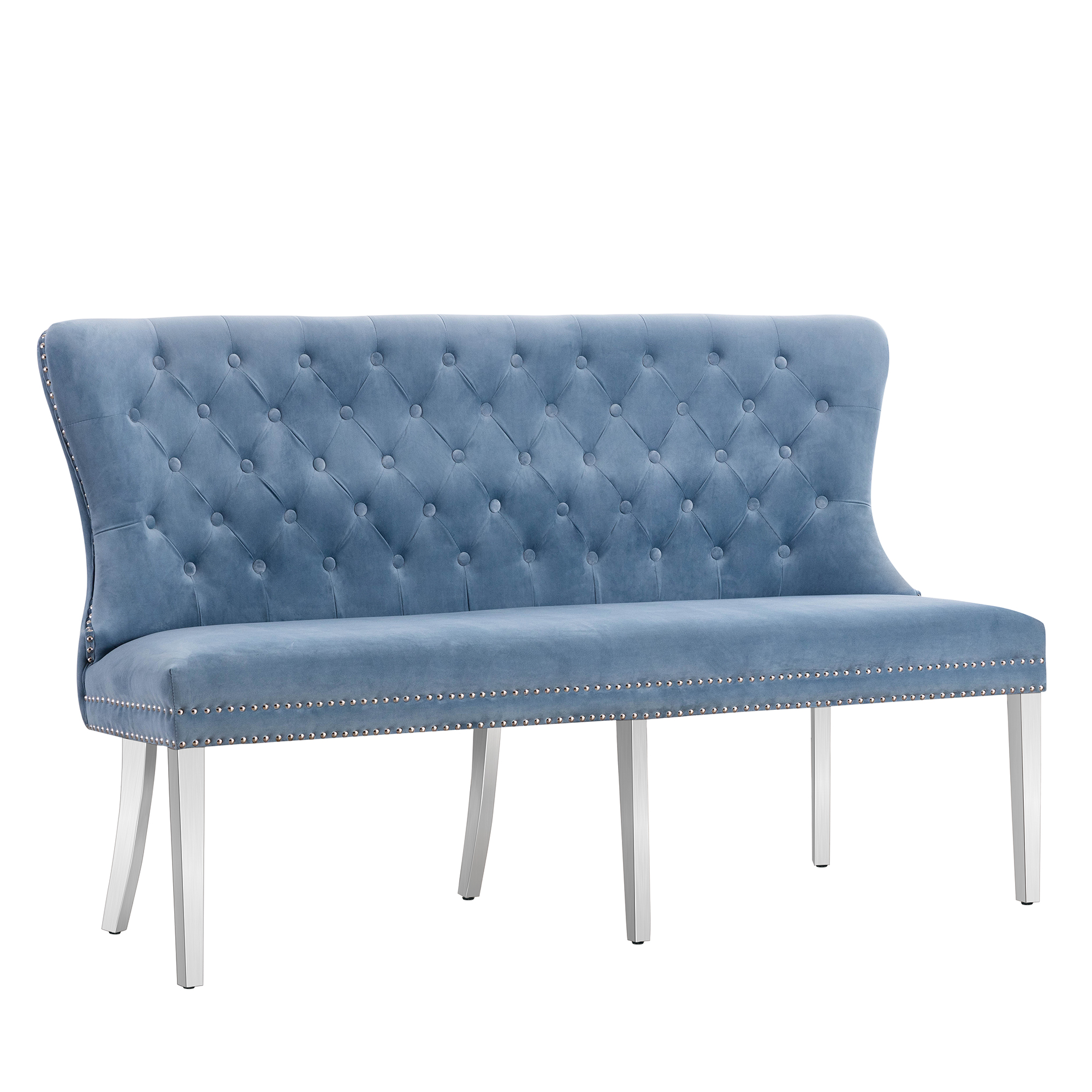 Foredo Velvet Settee Loveseat, Modern Upholstered Settee with Metal Legs and Button Tufted Back