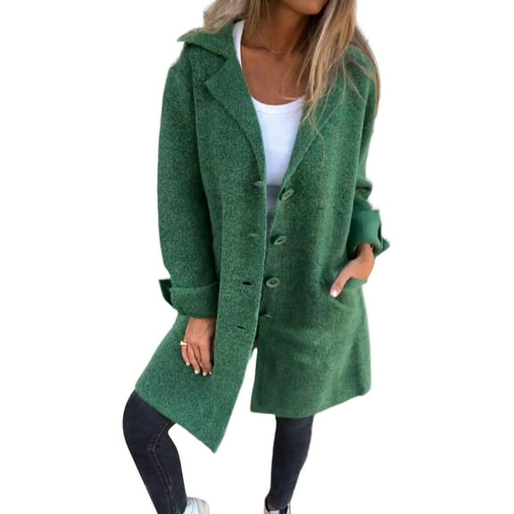 Women's Lapel Jacket Long Sleeved Woolen Coat Slim Jacket Office Pocket Casual Thin Cardigan for Autumn Winter