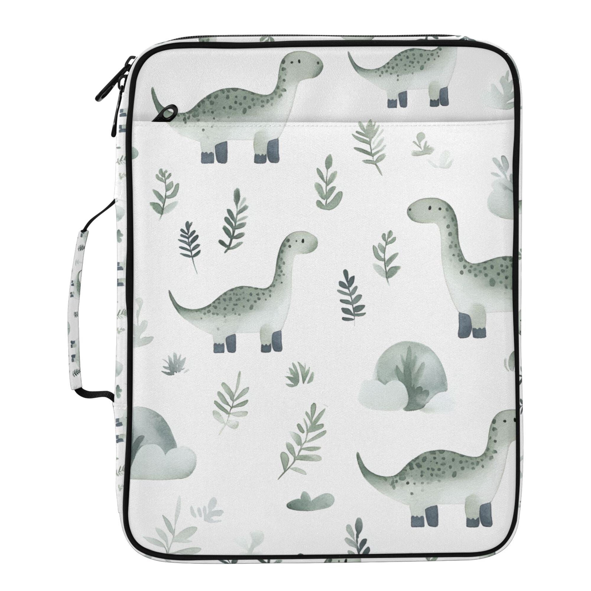 FORMRS Accordion File Folder A4 Size 7-Pocket Expanding Document Organizer Bag with 3 Ring Binder, Green Dinosaur Pattern