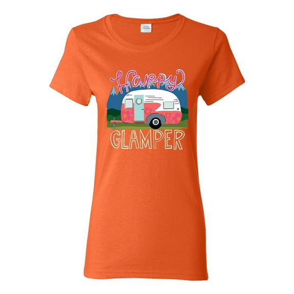 Happy Glamper | Fancy Camping Camper Van Caravan | Nature Lover Womens T-Shirt, Orange, XL