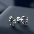 thumbnail image 3 of Gem Stone King 925 Sterling Silver Green Mystic Topaz 6-Prongs Stud Earrings for Women Men (2.60 Cttw, Gemstone Birthstone, Oval 8X6MM), 3 of 4