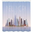 thumbnail image 3 of NYC Shower Curtain, Modernistic Urban Illustration of New York Cityscape Skyline Pastel Tones Print, Fabric Bathroom Set with Hooks, 69W X 70L Inches, Multicolor, by Ambesonne, 3 of 3