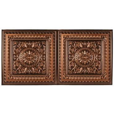 Marseille 4 ft. x 2 ft. Drop-in or Glue-Up Vinyl Ceiling Tile in Antique Copper - Box of 10