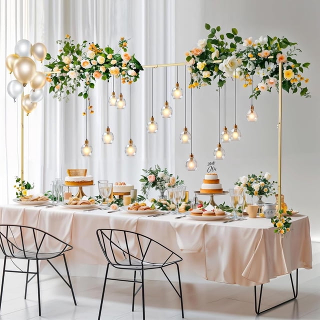 REJODA-Over The Table Rod Stand with Clamps, Adjustable 46"-100'' Length 13"-44" Height,Table Arch Stand Metal Balloon Frame Hanging Rod for Wedding Birthday Party Halloween Christmas