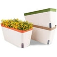 thumbnail image 1 of Self Watering Plant Pots, Set of 3 10.5 Inch Rectangular Windowsill Herb Planter Box, Modern Plastic Flower Pots for Indoor Outdoor Garden Office Patio, Planters with Drainage Hole Hidden Tray, 1 of 9