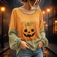 thumbnail image 3 of Stamzod Long Sleeve Tops for Women Fashion Pumpkin Printed Crewneck Blouses Loose Casual Fall Halloween Shirt, 3 of 5