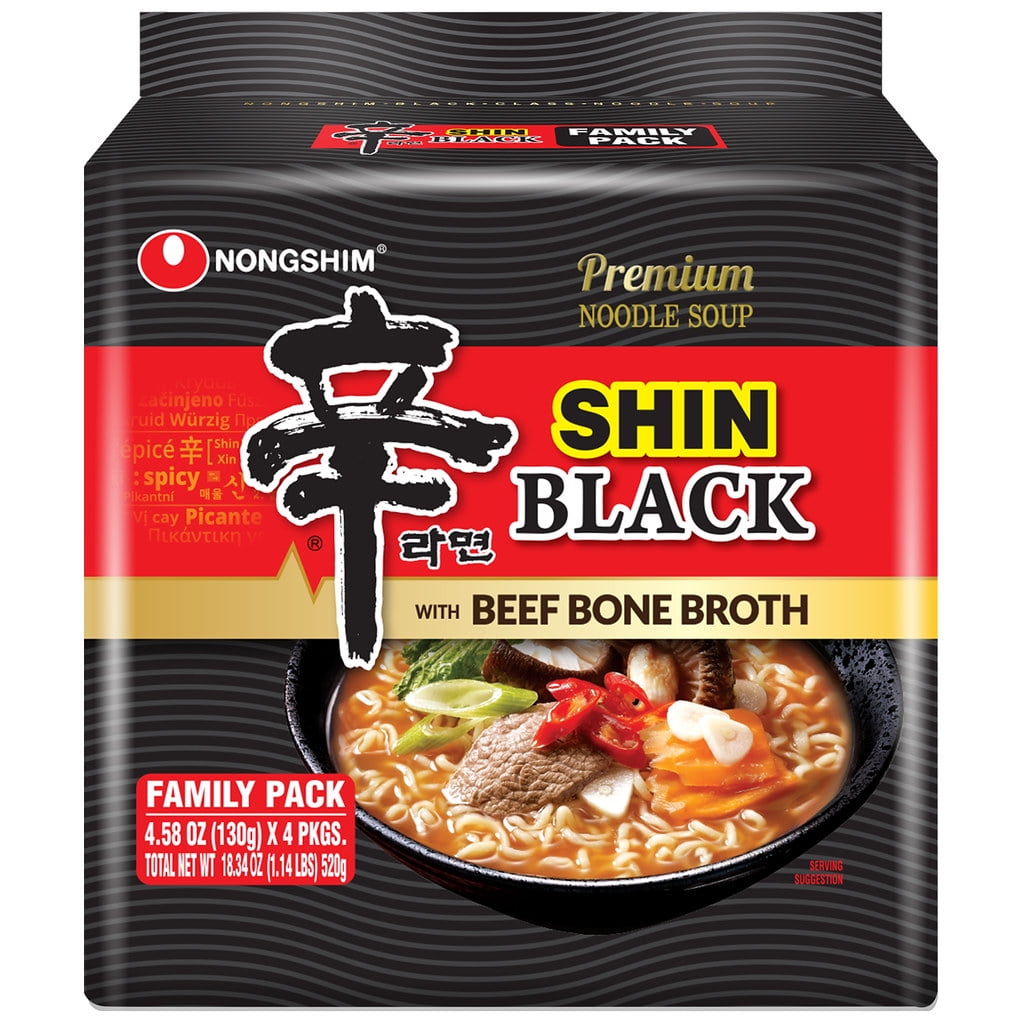 Nongshim Spicy Pot-au-feu Flavor Shin Black Noodle Soup, 4.58 oz, (Pack of 4)