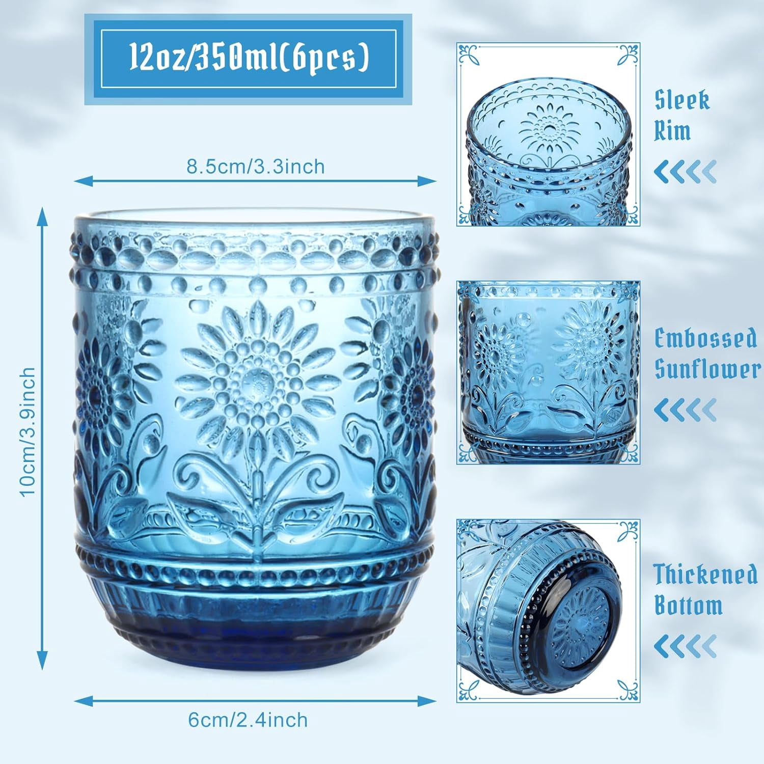 NANAHuang Vintage Drinking Glass Set of 4,12 oz Embossed Floral Drinkware Set,Green Drinking Glasses Cups Wine Glasses Colored Glassware for Whisky,Beer,Juice,Cocktail,Heavy Duty