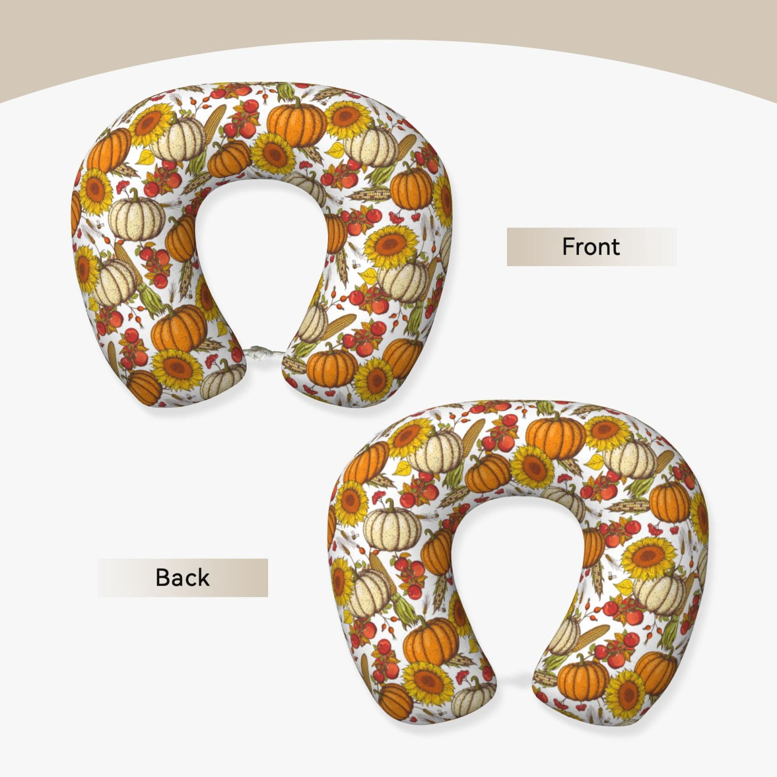 Xecao Pumpkin Corn Daisy Print Memory Foam Cervical Neck Pillow Versatile U-Shaped Pillows for Home,Office,Camping,Travelling,Soft Washable Cover