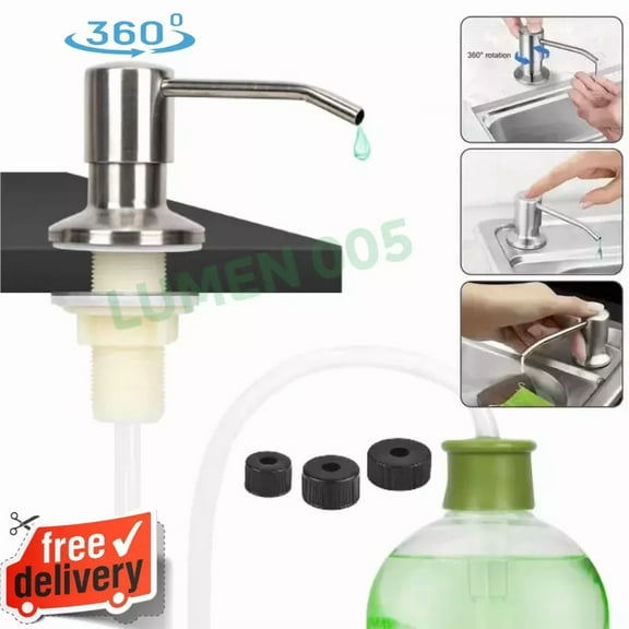 ?360° Sink Soap Dispenser Stainless Steel Kitchen Hands Liquid Pump Bottle Tube