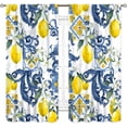 thumbnail image 2 of Yellow Lemon Kitchen Curtains, Vintage Retro Summer Fruit Blue White Floral Pattern Printed Window Drapes Treatments for Living Room Bedroom Bathroom Cafe 2 Panels, 84"x63" Inch, 2 of 5