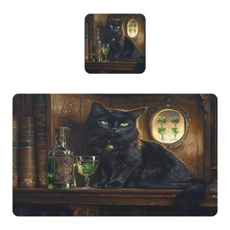 

Wobogo Black Cat with Absinthe Placemats Coasters Set of 1 Heat-resistant Non-slip Easy to Clean Square Dinner Plate Mat