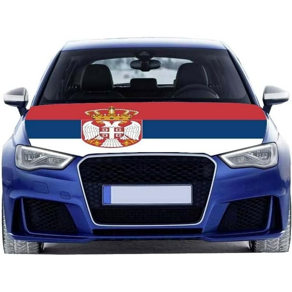 Serbia National flag Oversized Car Hood Cover 3.3X5FT/6X7FT 100% Polyester Elastic Fabrics Can be Washed Suitable for large SUV and Pickup Trucks (6X7FT)