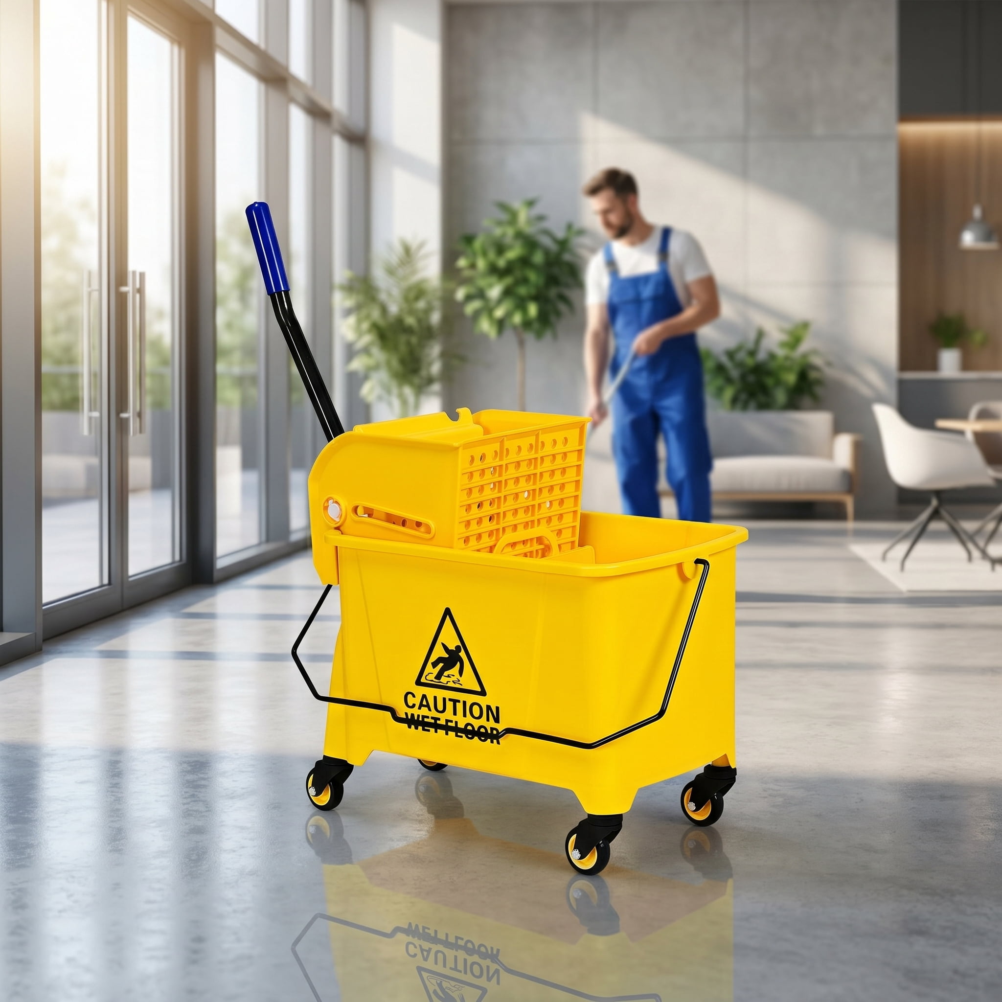 Kadyn 21 Quart Mop Bucket Side Press Wringer on Wheels With Panel