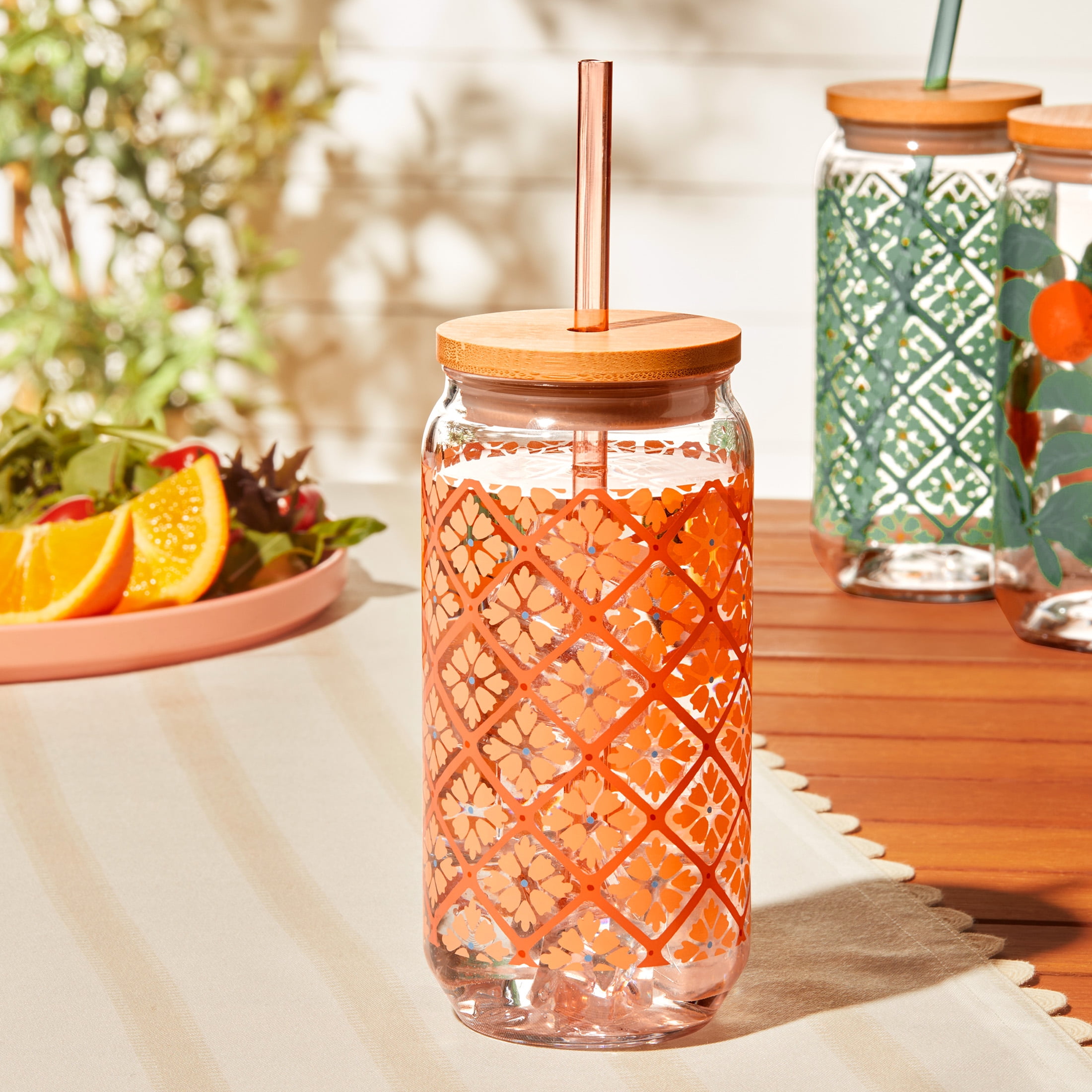 Mainstays by Becky G. & Alejandra 20-Ounce Acrylic Can Shape Tumbler, Orange Tile Pattern