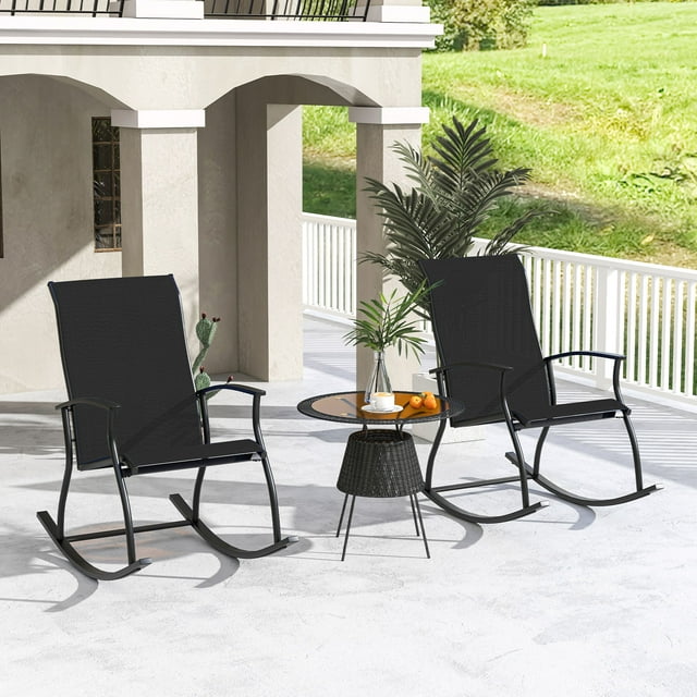 Costway 2 PCS Outdoor Rocking Chairs with Breathable Backrest Smooth Safe Rocking Design Black