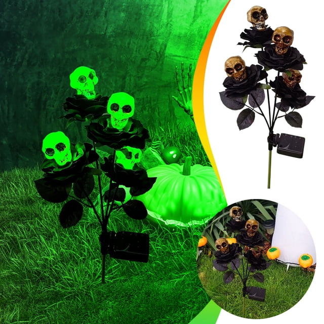 Xihbxyly Lámpara Solar de Calavera para Halloween, Diseño de Rosa de 4 Cabezas, Led, Decoración para Jardín Exterior, Decoración Espeluznante, Resistente a La Intemperie, de Bajo Consumo, Tamaño 25 X