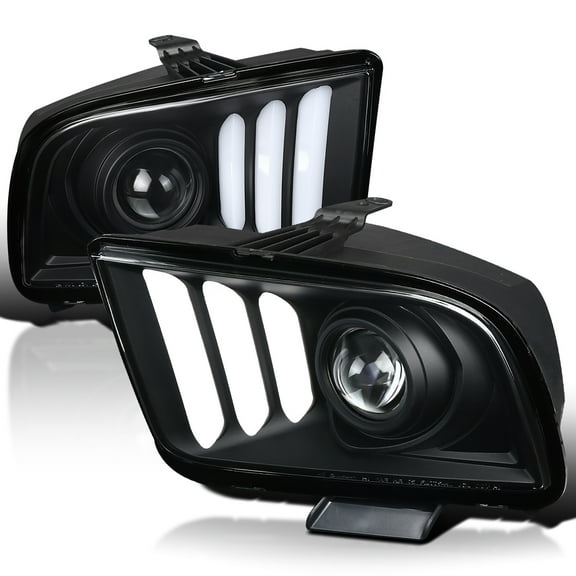 Spec-D Tuning Black Projector Headlights Compatible with 2005-2009 Ford Mustang, Left   Right Pair Headlamps Assembly