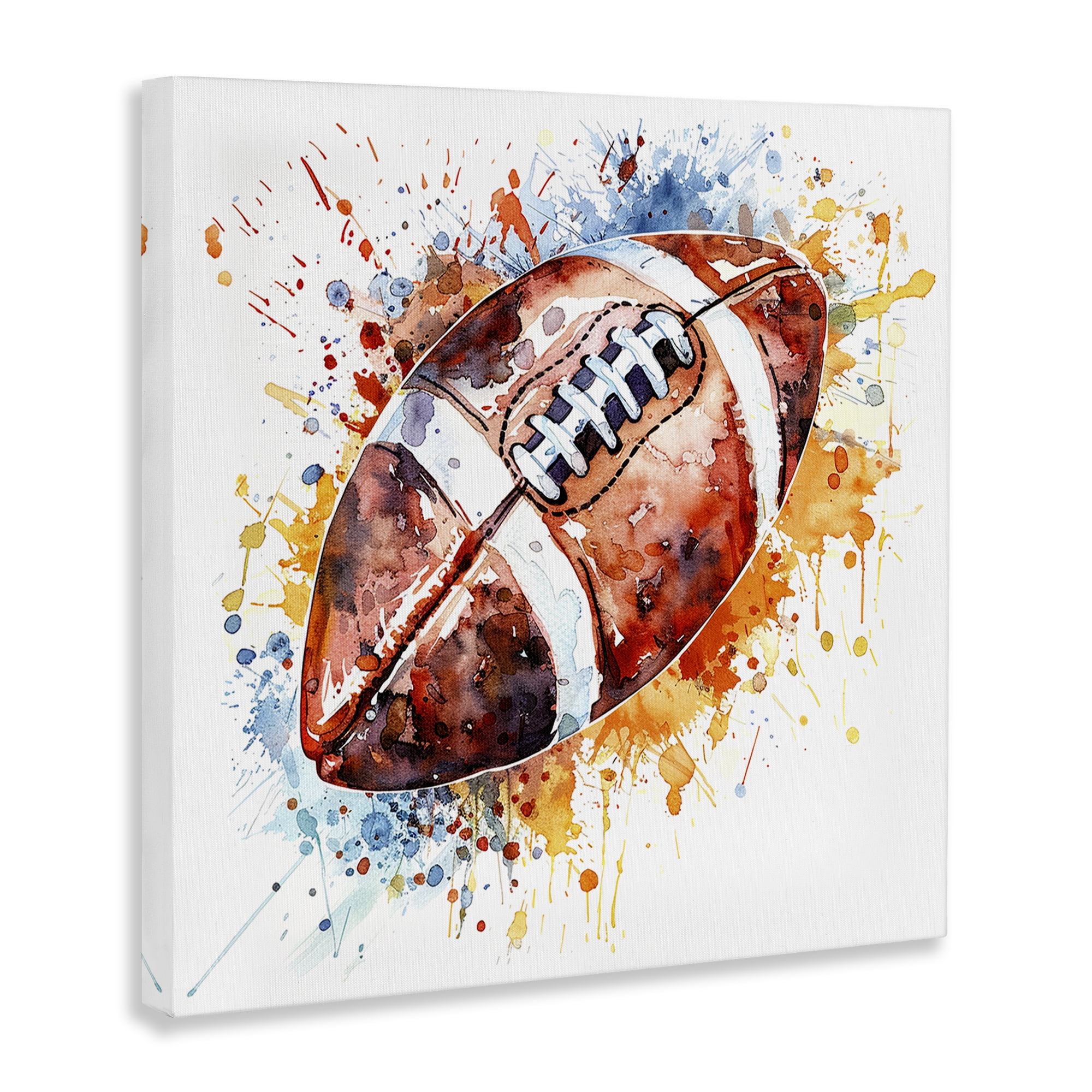 Stupell Industries Football Chromatic Splash Sports Painting Wrapped Canvas Art Print Wall Art, 17 x 17
