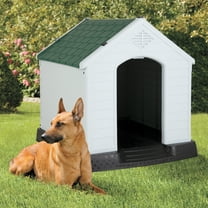 Large Dog House Plastic Dog Kennel Indoor Outdoor for Large Dogs, 39 inch All Weather Doghouse Puppy Shelter with Air Vents and Elevated Floor Ventilate,Green