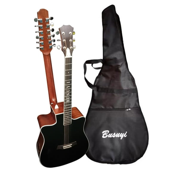 12 String Acoustic / 6 String Acoustic, Double Sided, Dreadnought, Travel, Busuyi Guitar, (BrownBlack) All Levels