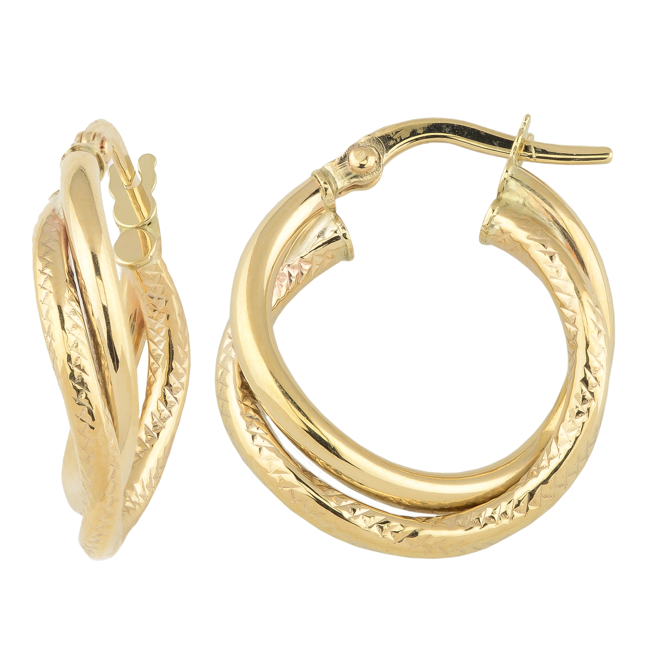 10k Yellow Gold High Polish And Diamond-Cut Intertwined Hoop Earrings ...