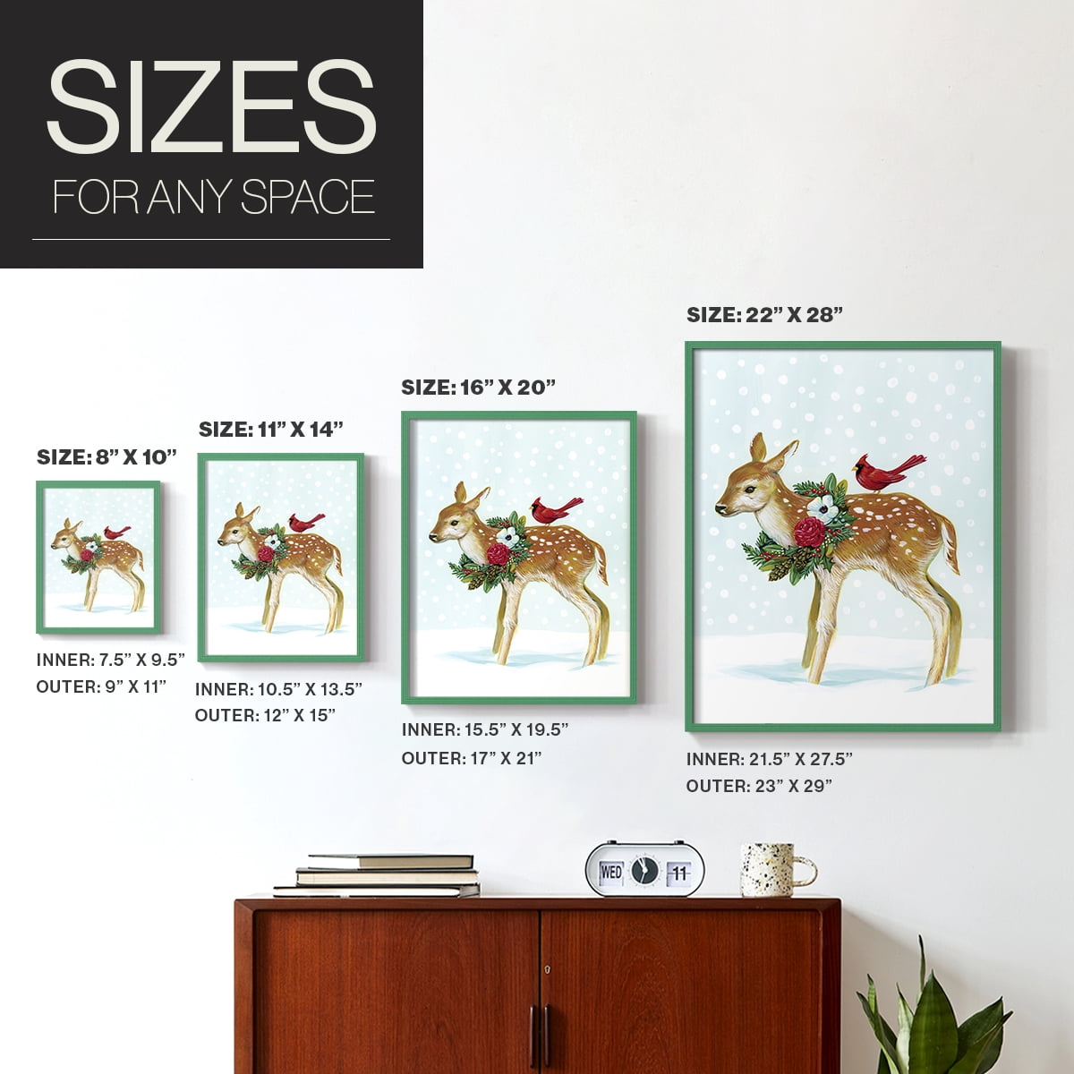 Winter Woodland Creatures with Cardinals II Framed Print - Solid Wood in Single Picture Frame Solid Wood 2 Framed Print