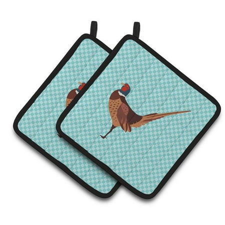 

Ring-necked Common Pheasant Blue Check Pair of Pot Holders