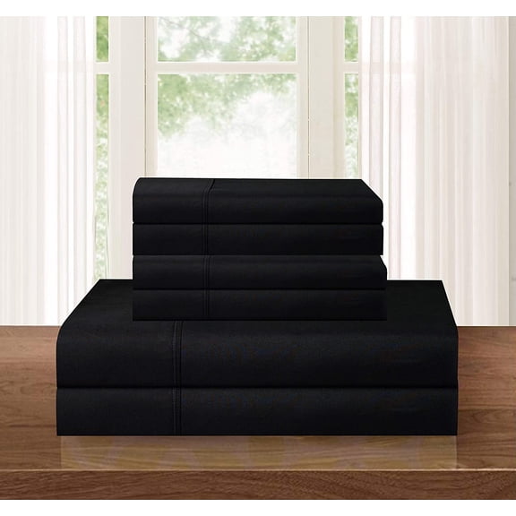 Elegant Comfort Luxury 5-Piece 1800 Thread Count Black Bed Sheet Set, Split King – Deep Pocket, Soft Microfiber