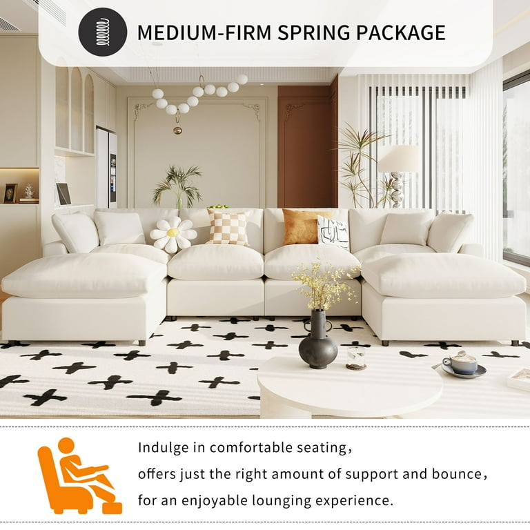 EUROCO 134.4 Longer Sectional Sofa U Shape sofa couch with 6 Seat 2 Large Chaise Removable Cushions and Removable Ottomans for Living Room Apartment Beige Walmart