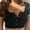 Black, variant on Crop Tops,Going Out Tops Womens Button Short Sexy Crop Round Top Tank Sexy Neck Blouse Slim Sleeve Top T-Shirt Women's Blouse Sexy Tops,Cute Tops,Summer Tops for Women 2024 Black M
