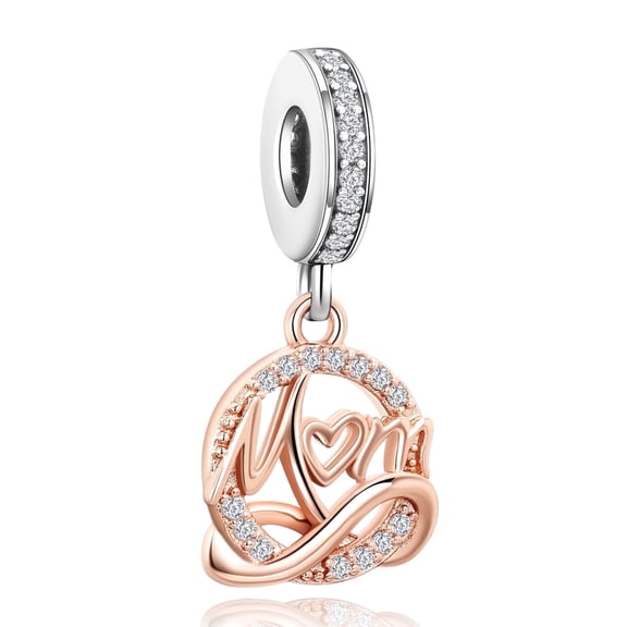 ROSIANNA 925 Sterling Silver Charm for Bracelets Two-tone Mom Dangle Charm Women Bracelet Charm